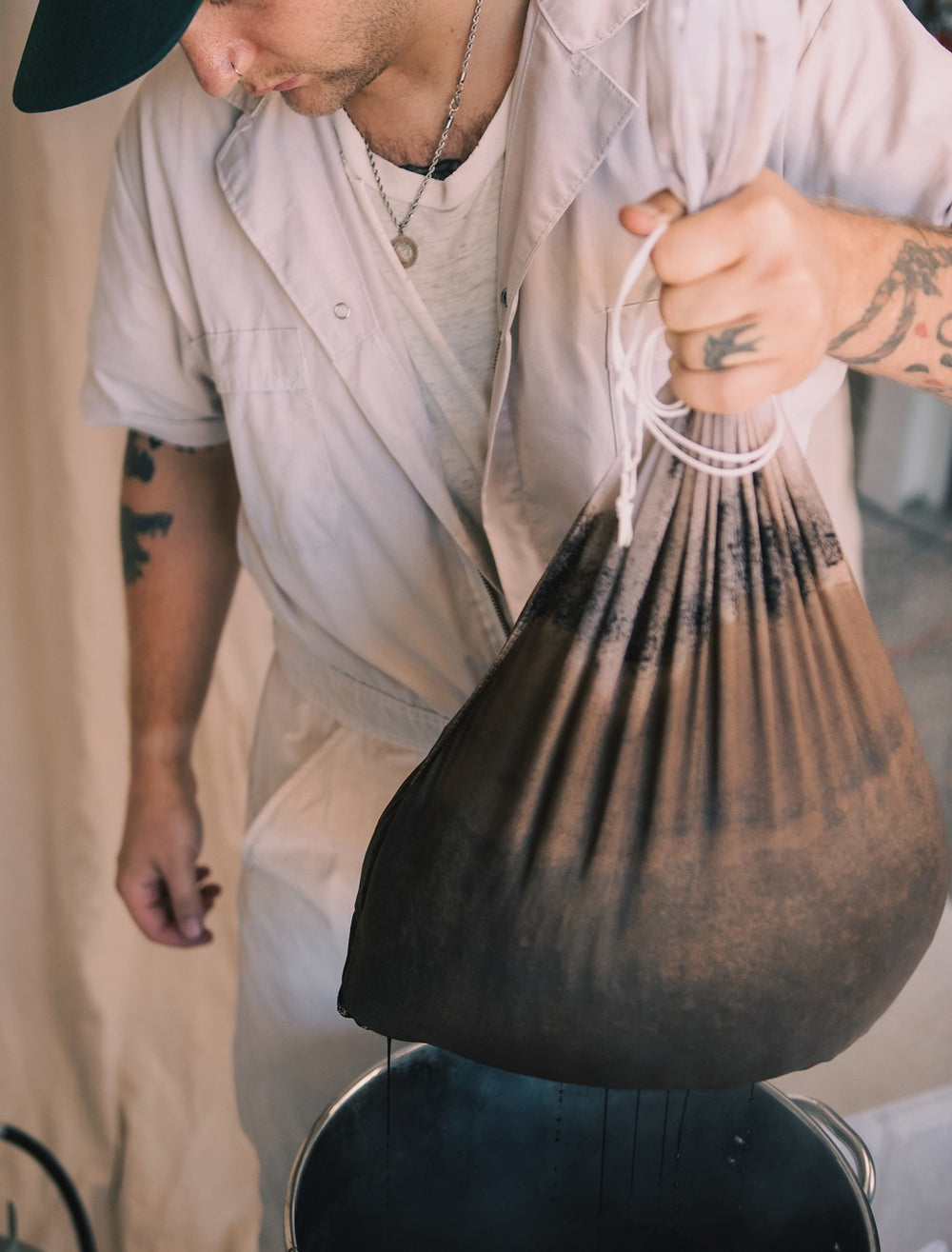 Field Study hand-dye process, Step 4: STRAINED
