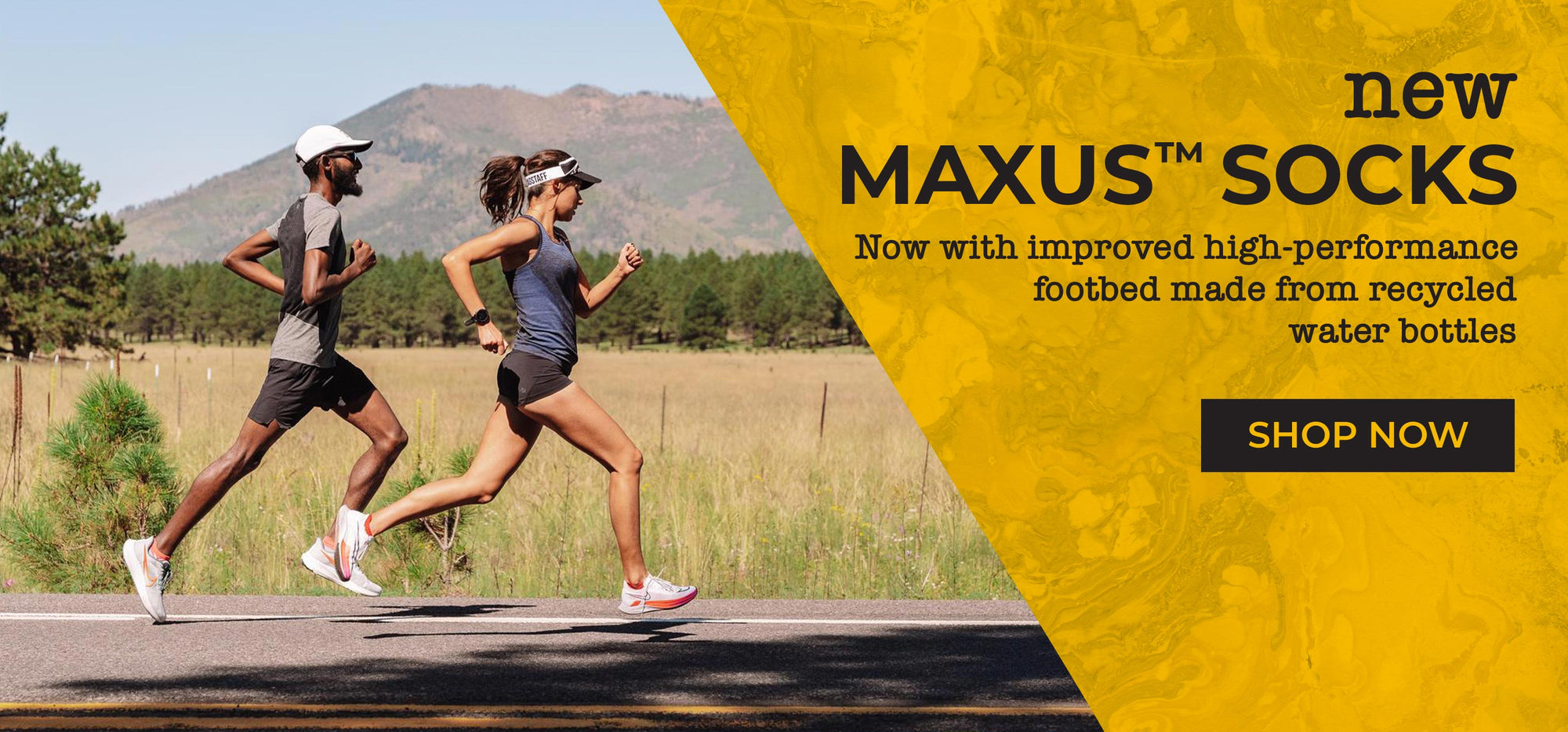 new MAXUS™ Socks, Now with improved high-performance footbed made from recycled water bottles, Shop Now