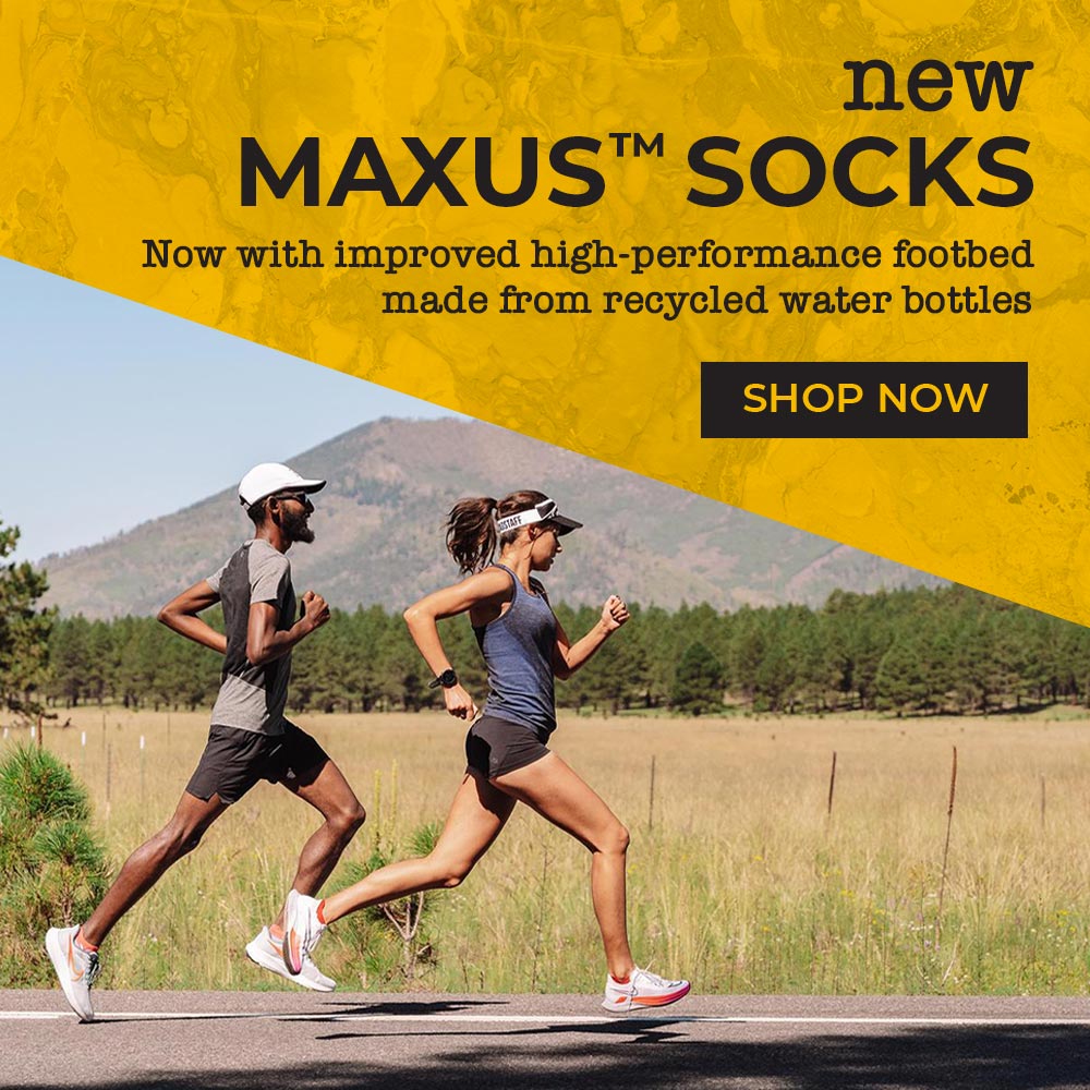 new MAXUS™ Socks, Now with improved high-performance footbed made from recycled water bottles, Shop Now