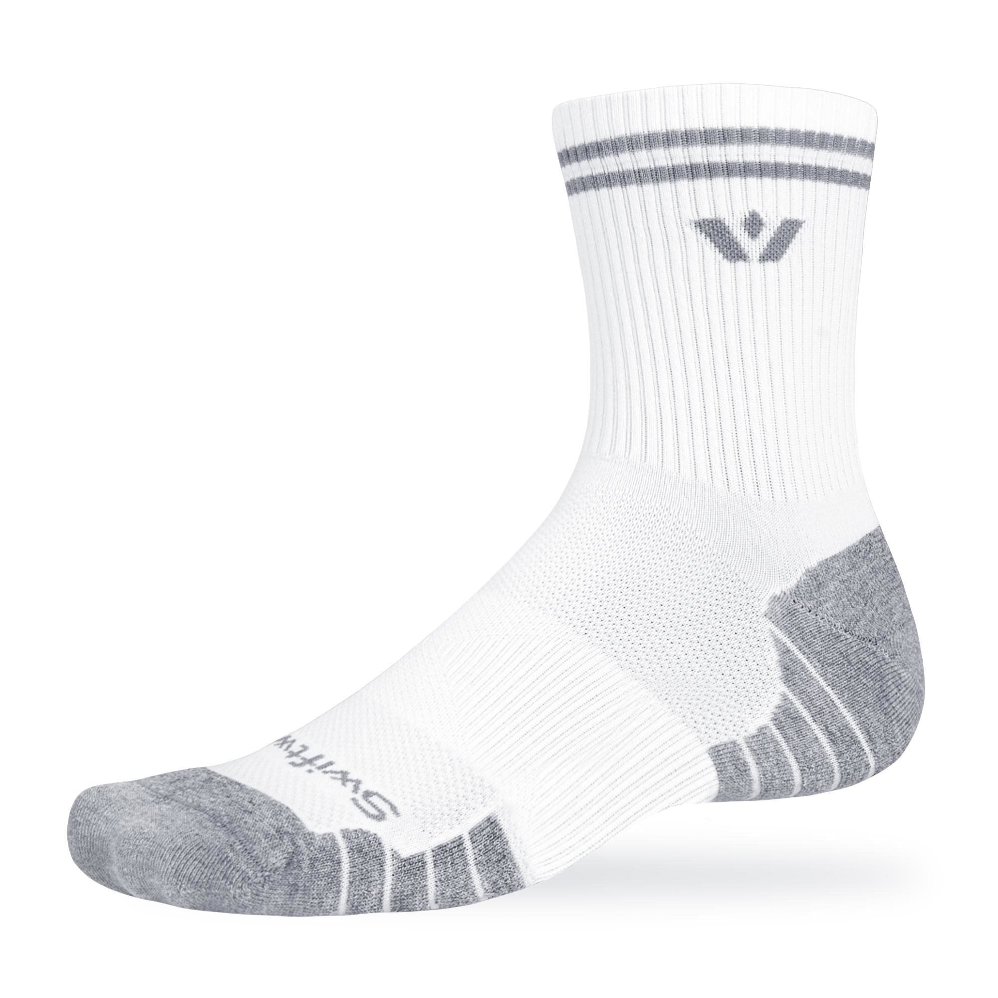 Swiftwick Maxus Mid-Crew - Cushioned Running Socks - White Stride