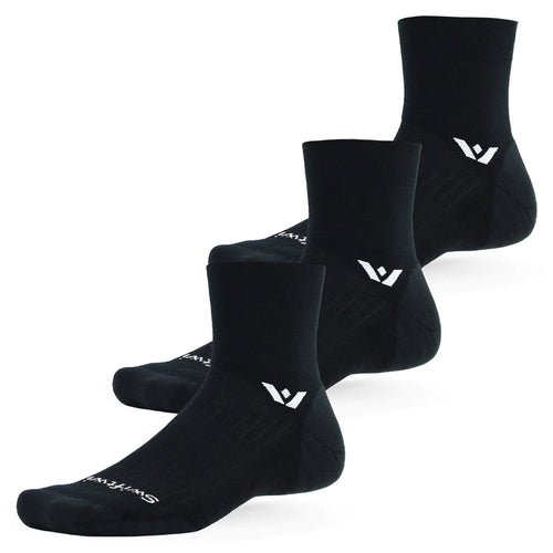 Three pairs of Pursuit Quarter Crew High socks in black