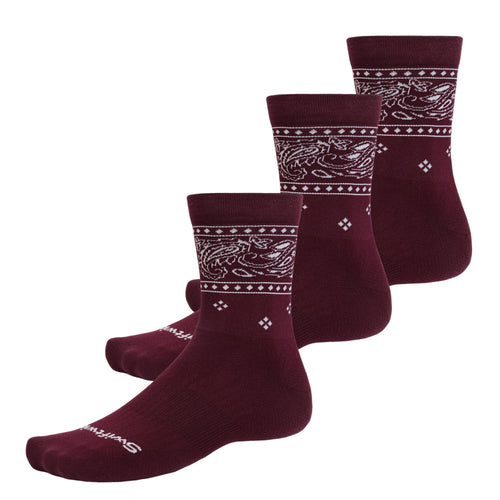 Three Swiftwick Vision Mid-Crew Bandana Socks on a white background