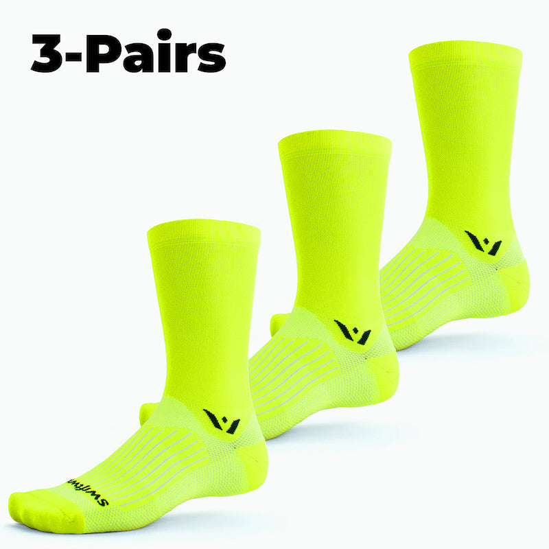 Swiftwick ASPIRE Seven 3-Pairs, Running, Cycling Socks, black, white, hi-viz yellow